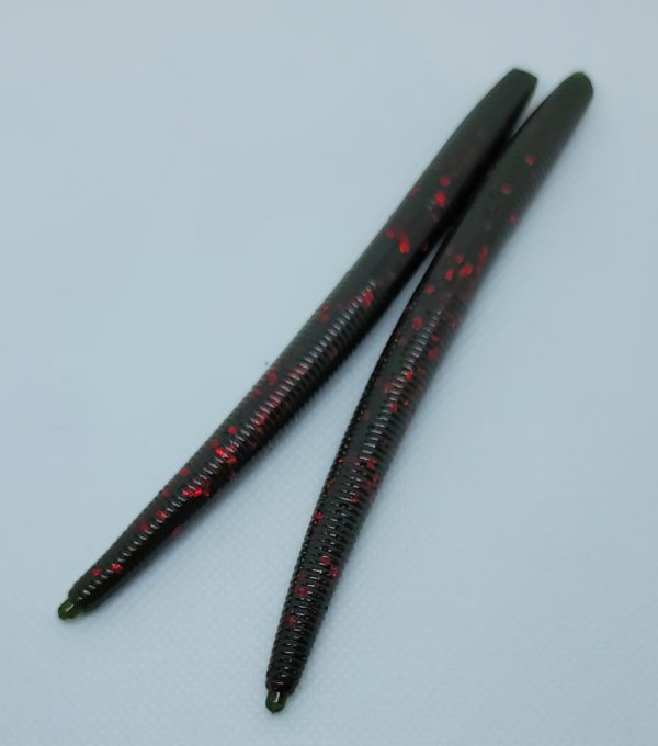 5" Worm Green Pumpkin Red